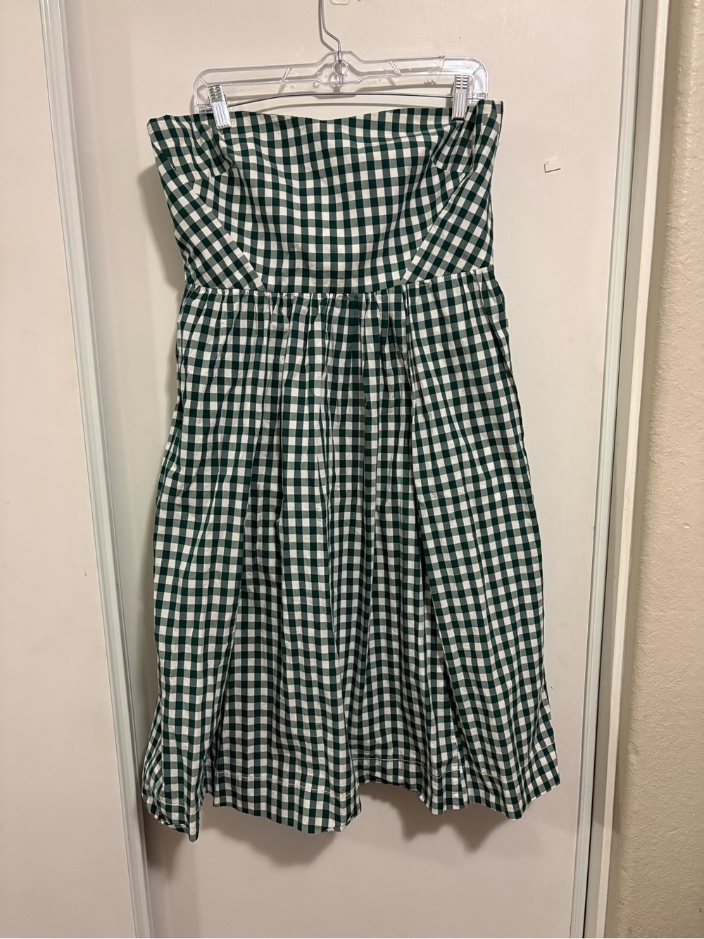 J. Crew Women's Green Gingham Strapless Midi Dress Flowy Preppy Size 14